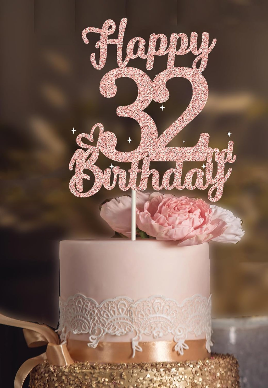 32 Birthday Cake Toppers-Rose Gold Glitter, Happy 32nd Cake Topper for Men,32 Cake decorations For Women, 32 birthday decorations Thirty two