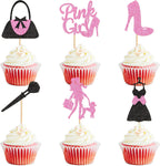 Ercadio 24Pcs Shopping Cupcake Toppers Pink Girl Cupcake Picks Handbag High Heels Dress Food Picks for Fashion Girl Women Birthday Bridal Bachelorette Shopping Party Decorations Supplies