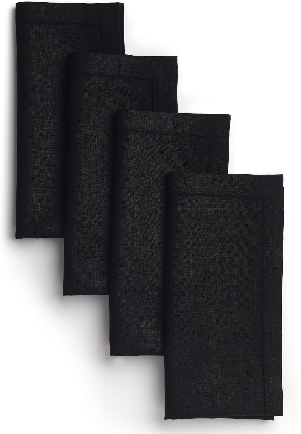 D'Moksha Homes Black Linen Napkins Set of 4 - Classic Hemstitch 100% Pure Linen Hemstitch Dinner Napkins 20 x 20 Inch for Spring - Handcrafted and Machine Washable