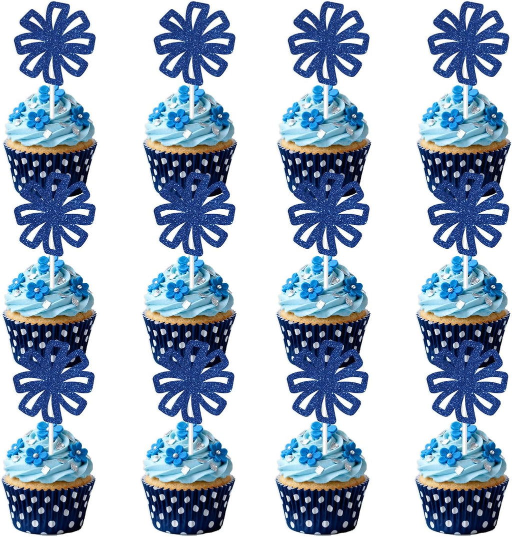 36PCS Cheerleader Cupcake Toppers Glitter Blue Cheerleading Birthday Party Decorations Gymnastics Snowflake Flower Ball Cheer Cake Pick for Girls Women Birthday Baby Shower Party Favors Supplies