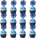 36PCS Cheerleader Cupcake Toppers Glitter Blue Cheerleading Birthday Party Decorations Gymnastics Snowflake Flower Ball Cheer Cake Pick for Girls Women Birthday Baby Shower Party Favors Supplies
