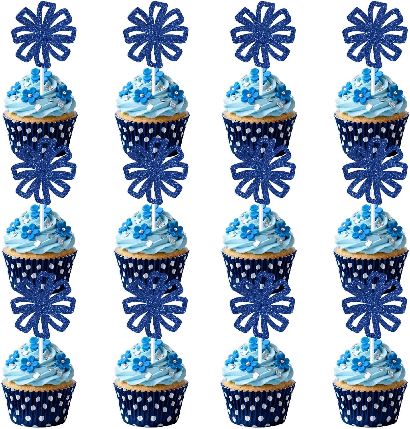 36PCS Cheerleader Cupcake Toppers Glitter Blue Cheerleading Birthday Party Decorations Gymnastics Snowflake Flower Ball Cheer Cake Pick for Girls Women Birthday Baby Shower Party Favors Supplies