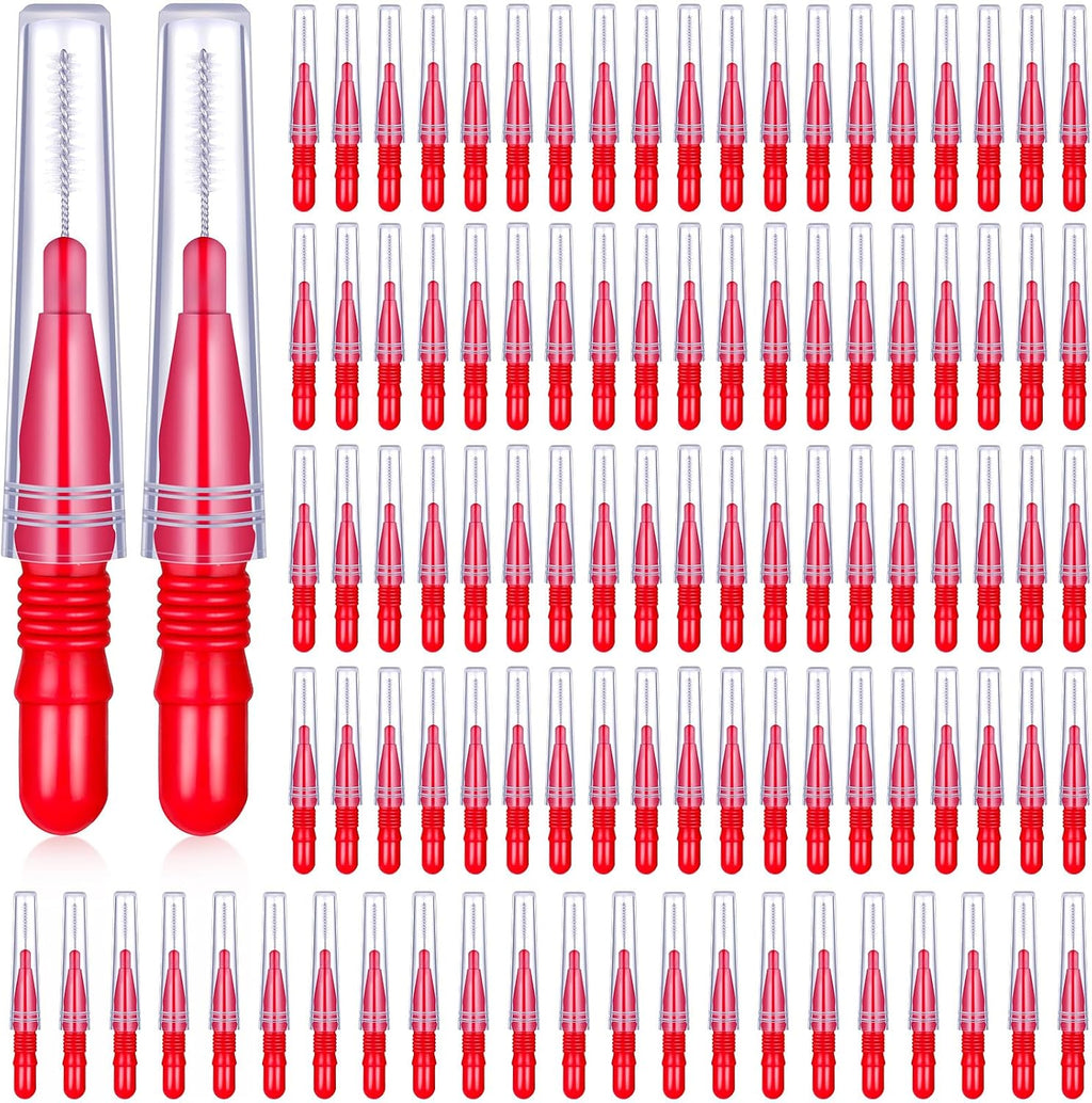 BBTO 100 Pcs Braces Dental Brush Flosser for Cleaner Interdental Brush Toothpick Tooth Flossing Head Oral Dental Toothpick Cleaners Cleaning Tool(Red)