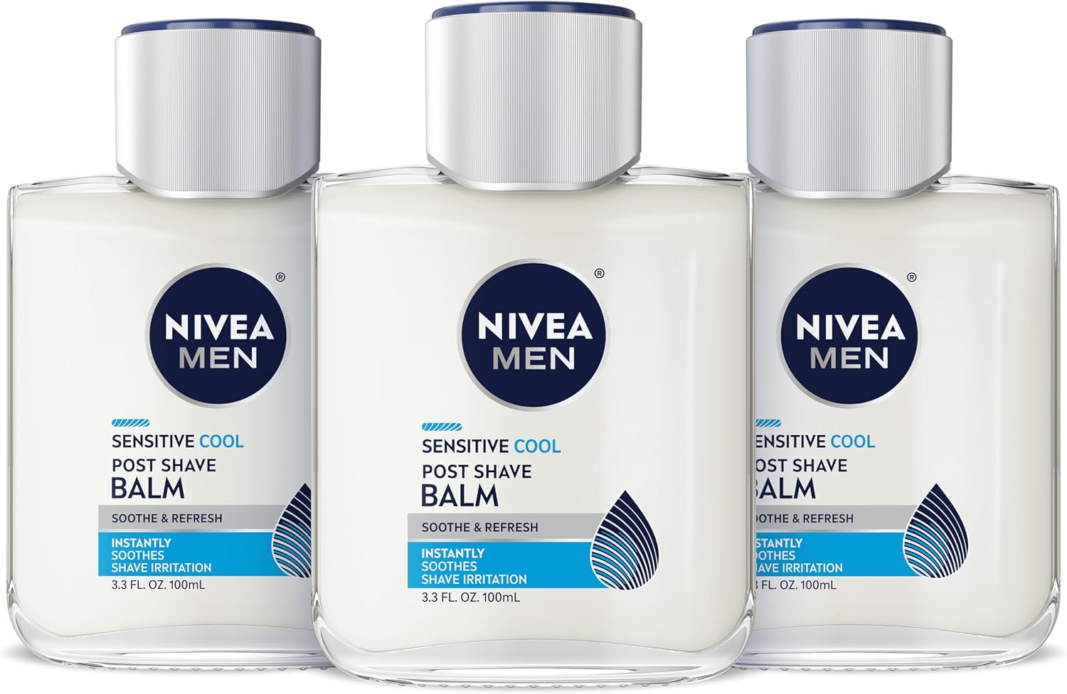 NIVEA MEN Sensitive Cool Post Shave Balm, Enriched with Chamomile and Seaweed Extracts, Alcohol Free After Shave Balm for Men, 3.3 Fl Oz Bottle, Pack of 3