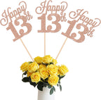 12 Pack Happy 13th Centerpiece Sticks Glitter Number 13 Thirteen 13th Birthday Table Flower Centerpiece Sticks for Cheers to 13 Years Old 13th Birthday Theme Party Supplies Rose Gold
