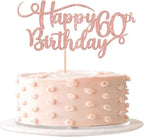Rsstarxi 1 Pack Happy 60th Birthday Cake Topper Rose Gold Glitter Cheers to 60 years Cake Pick 60th Birthday Decorations for Women 60 Fabulous Birthday Celebrating Anniversary Party Supplies.