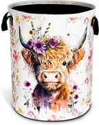 Highland Cow Laundry Basket Foldable Waterproof Oxford Cloth Funny Tote Bag Laundry Hamper Clothes Storage Bucket Toy Organizer For Bathroom/Laundry Storage/Bedroom Storage Basket 17.7x13.7 Inch