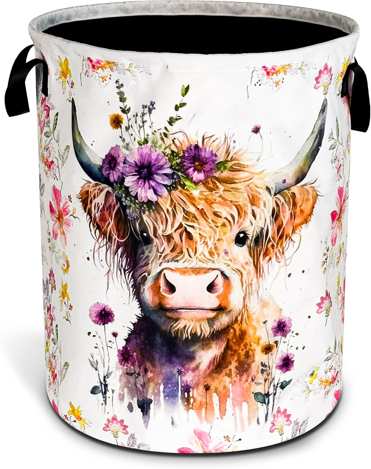 Highland Cow Laundry Basket Foldable Waterproof Oxford Cloth Funny Tote Bag Laundry Hamper Clothes Storage Bucket Toy Organizer For Bathroom/Laundry Storage/Bedroom Storage Basket 17.7x13.7 Inch