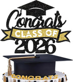 Gold and Black Congrats Grad Cake Topper, Graduation Cake Topper, Graduation Party Supplies, Graduation Decorations 2026