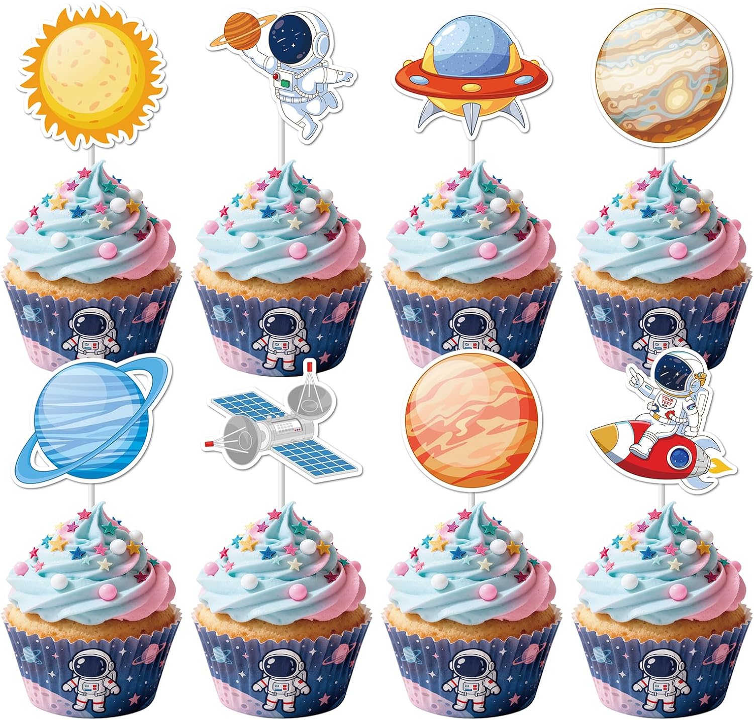 40Pcs Space Cupcake Toppers, Solar System Galaxy Universe Planets Cupcake Picks Outer Space Cake Topper Picks for Kids Birthday Baby Shower Party Cupcakes Toppers Decorations