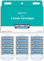 Amazon Basics 3-Blade Razor Refills for Men with Dual Lubrication, 12 Cartridges (Fits Amazon Basics Razor Handles only) (Previously Solimo)