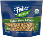Fisher Organic Walnut Halves & Pieces 16 oz, USDA Certified Organic Nuts, Unsalted California Grown, Non-GMO, No Preservatives, Walnuts for Baking & Cooking, Healthy Snacks for Adults, Resealable Bag