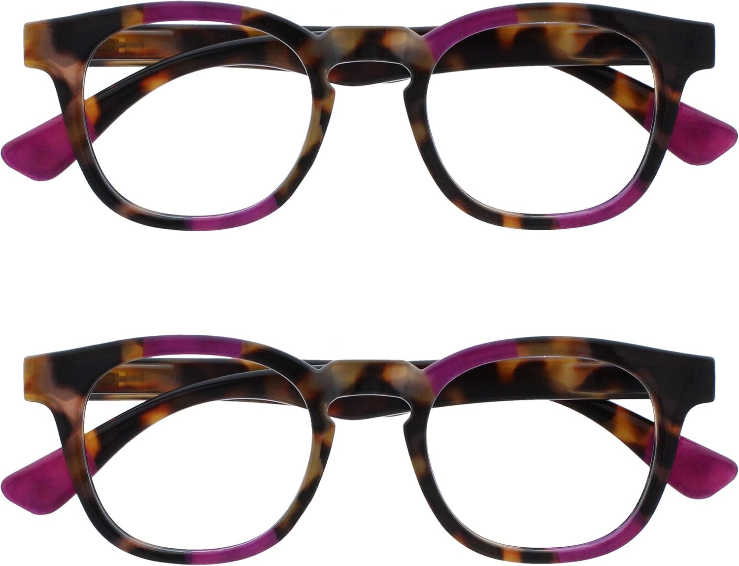 OPULIZE AVA Reading glasses for Women Men,Scratch Resistant Round frame with Spring Hinges, Brown Tortoiseshell With Purple +2 (Pack of 2)