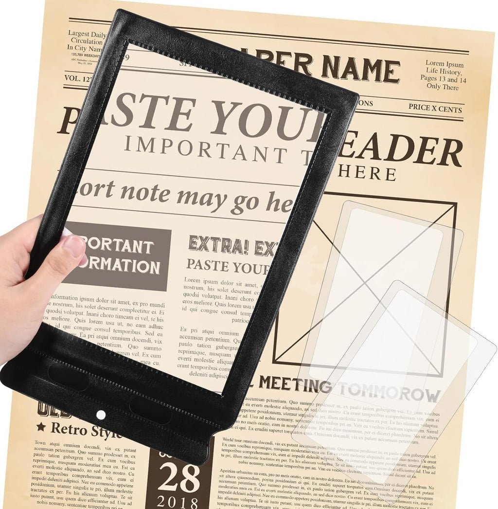 3X Magnifying Glass for Reading, 3 Pcs Full Page Magnifying Sheet Lightweight Book Magnifier Handheld Plastic Fresnel Lens for Seniors and Low Vision Reading Maps Books Magazines Newspaper (2 Sizes)