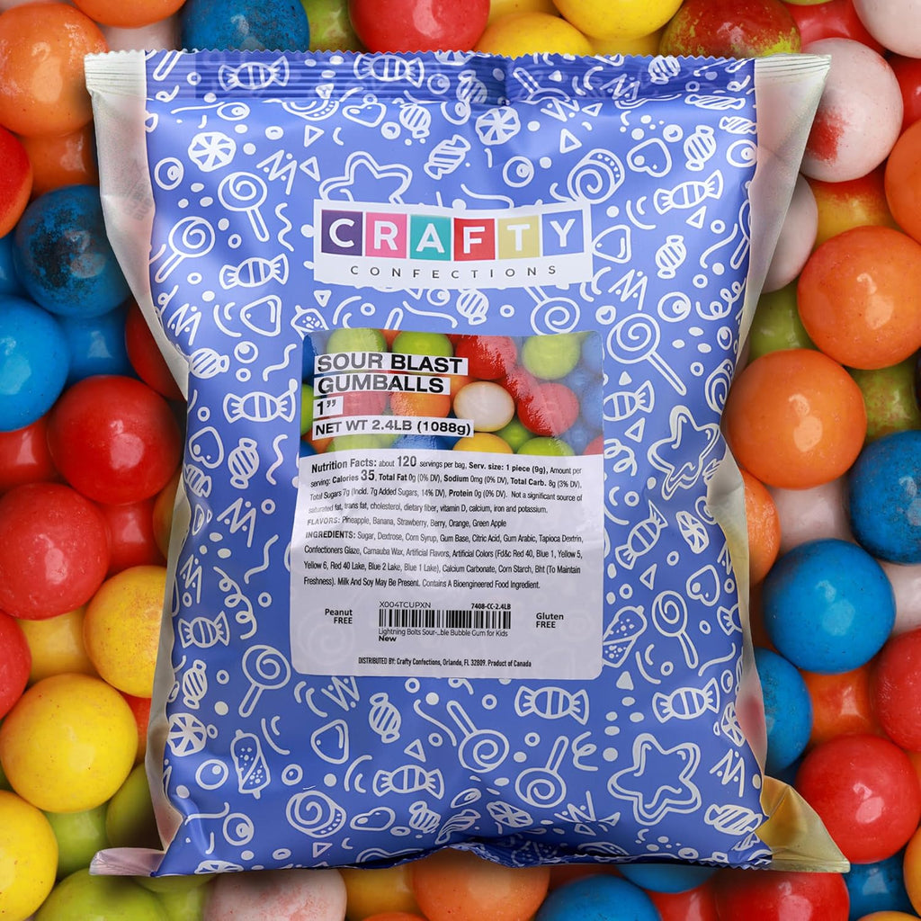 Lightning Bolts Sour-Filled Gumballs for Vending Machine – 1 Inch Large Assorted Fruit Chewing Gum 2.4 LB Bulk Refill – Sour Double Bubble Gum for Kids