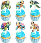 Ercadio 30 PCS Double Sided Turtles Cupcake Toppers for Happy Birthday Party Cake Sea Animals Baby Shower Party Picks for Sea Animals Theme Kids Birthday Party Cake Decoration