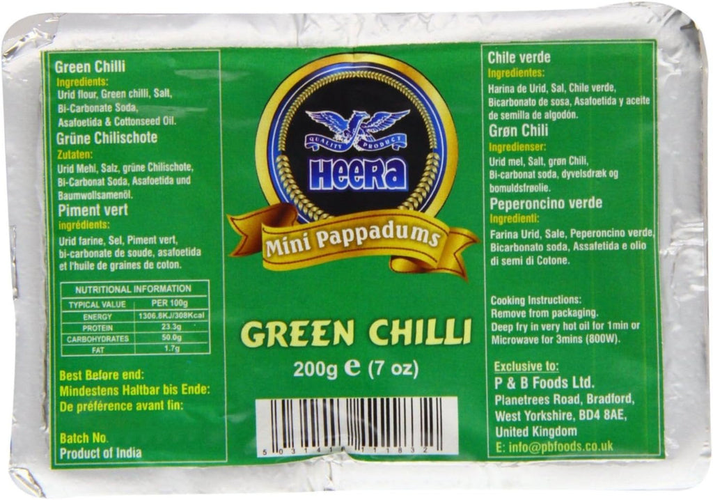 Heera Mini Papad Green Chilli Pack of 5 - 5 x 200g