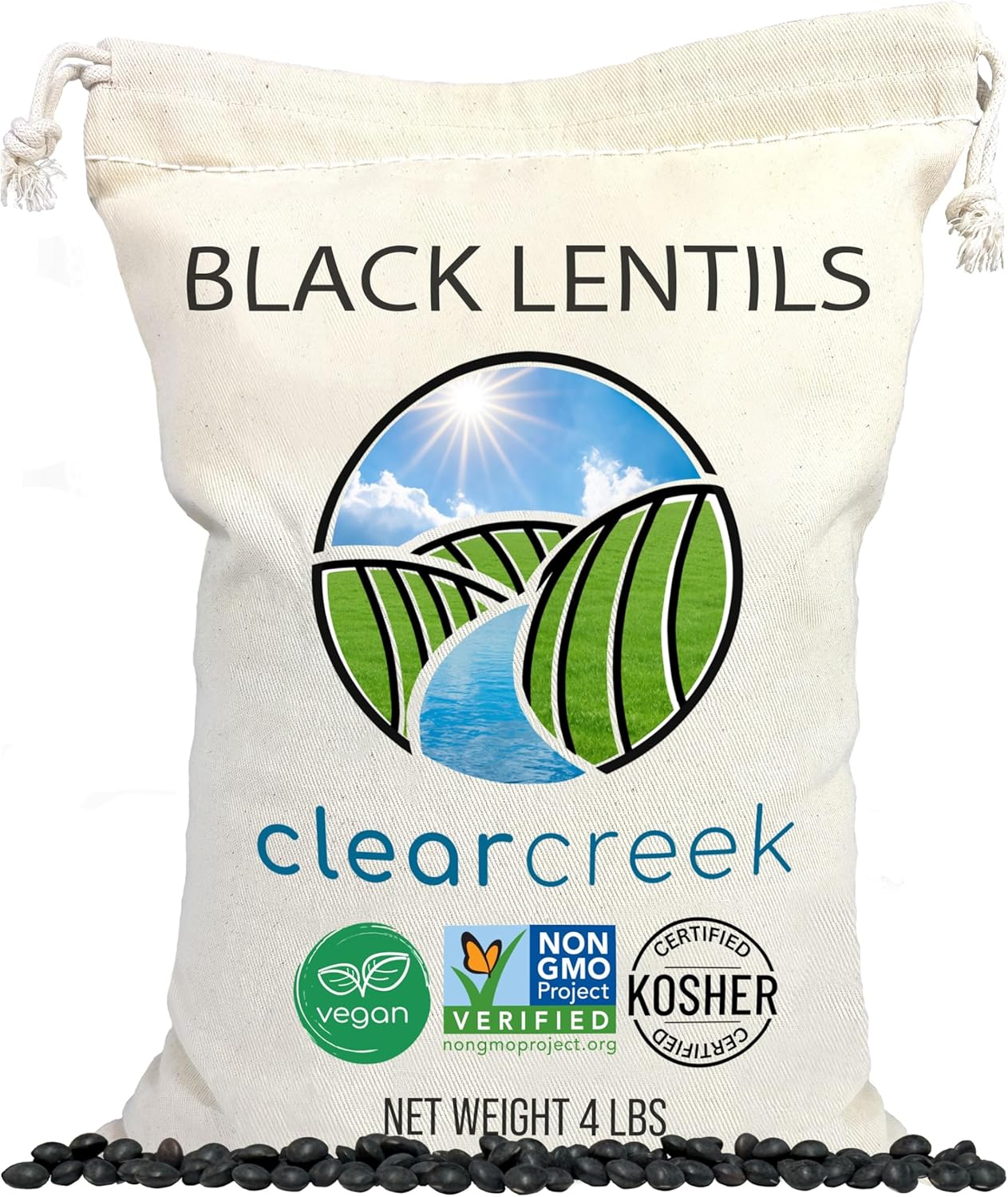 CLEAR CREEK Black Lentils | Caviar or Beluga Lentils | 4 lbs | Non-GMO | Kosher | Vegan | Non-Irradiated