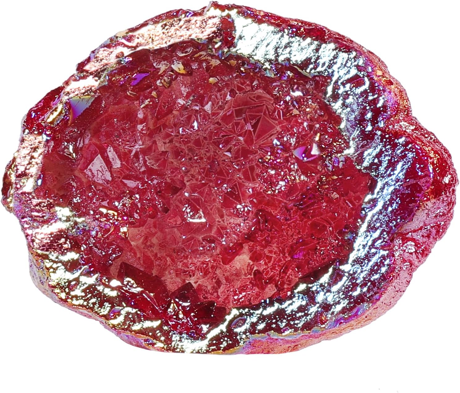 SUNYIK Natural Rainbow Titanium Coated Quartz Geode Quartz Crystal Cluster Specimen for Home Office Decoration Reiki Healing Meditation, 10-35g(0.02-0.08lb), Red AB Crystal