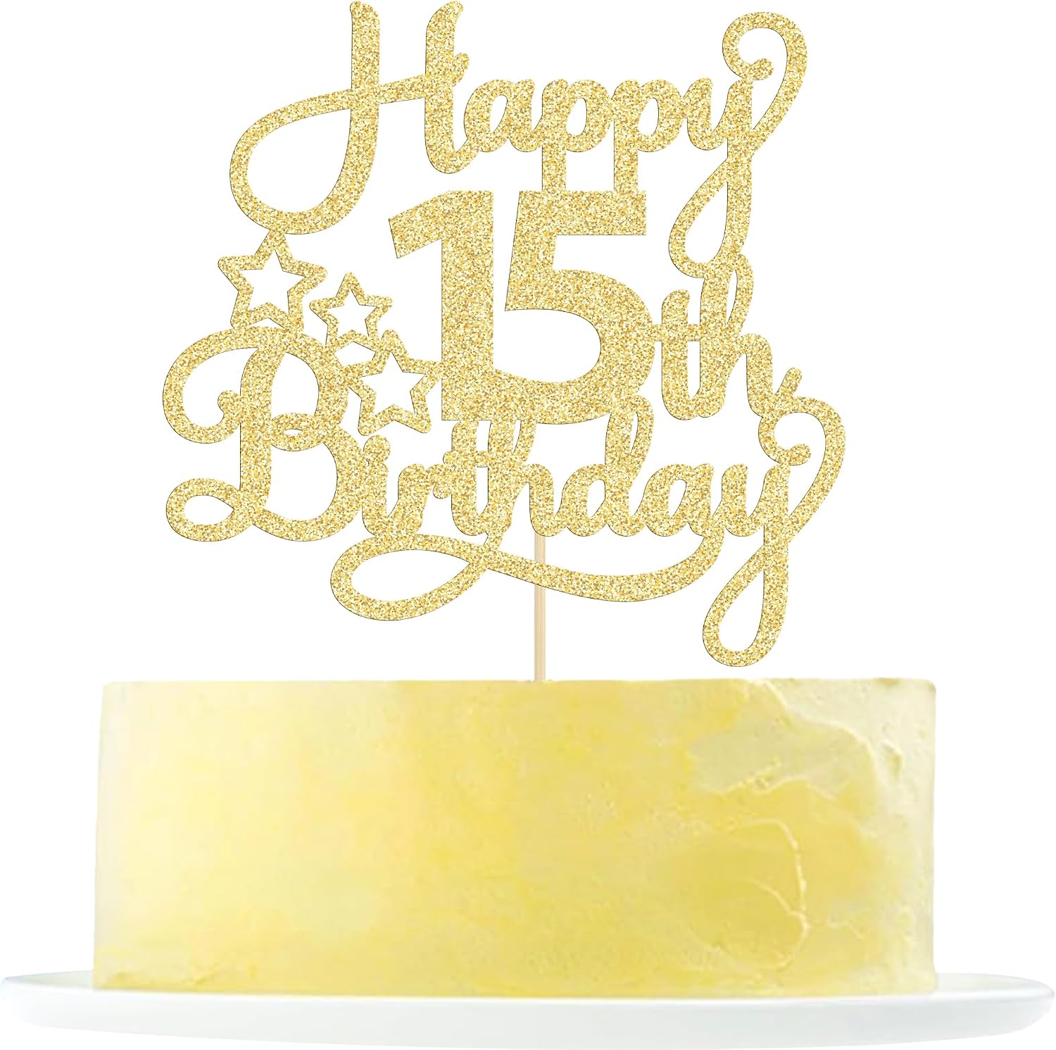 1 Pack Happy 15th Birthday Cake Topper Gold Glitter Mis Quince 15 Cheers to 15 Years Old Cake Pick for Celebrating 15th Birthday Anniversary Party Cake Decorations Supplies