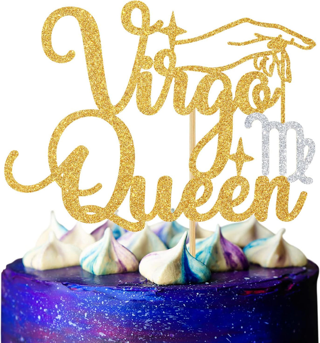 Miss Onederful Virgo Queen Cake Topper, Virgo Season/12 Zodiac Constellation Theme Cake Decor, Big Virgo Energy Birthday Party Decoration Supplies for Women, Gold Glitter