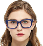 MARE AZZURO Oversized Reading Glasses Women Retro Square Readers 100 125 150 175 200 225 250 275 300 350 400 500 600 (Solid blue, 1.75)
