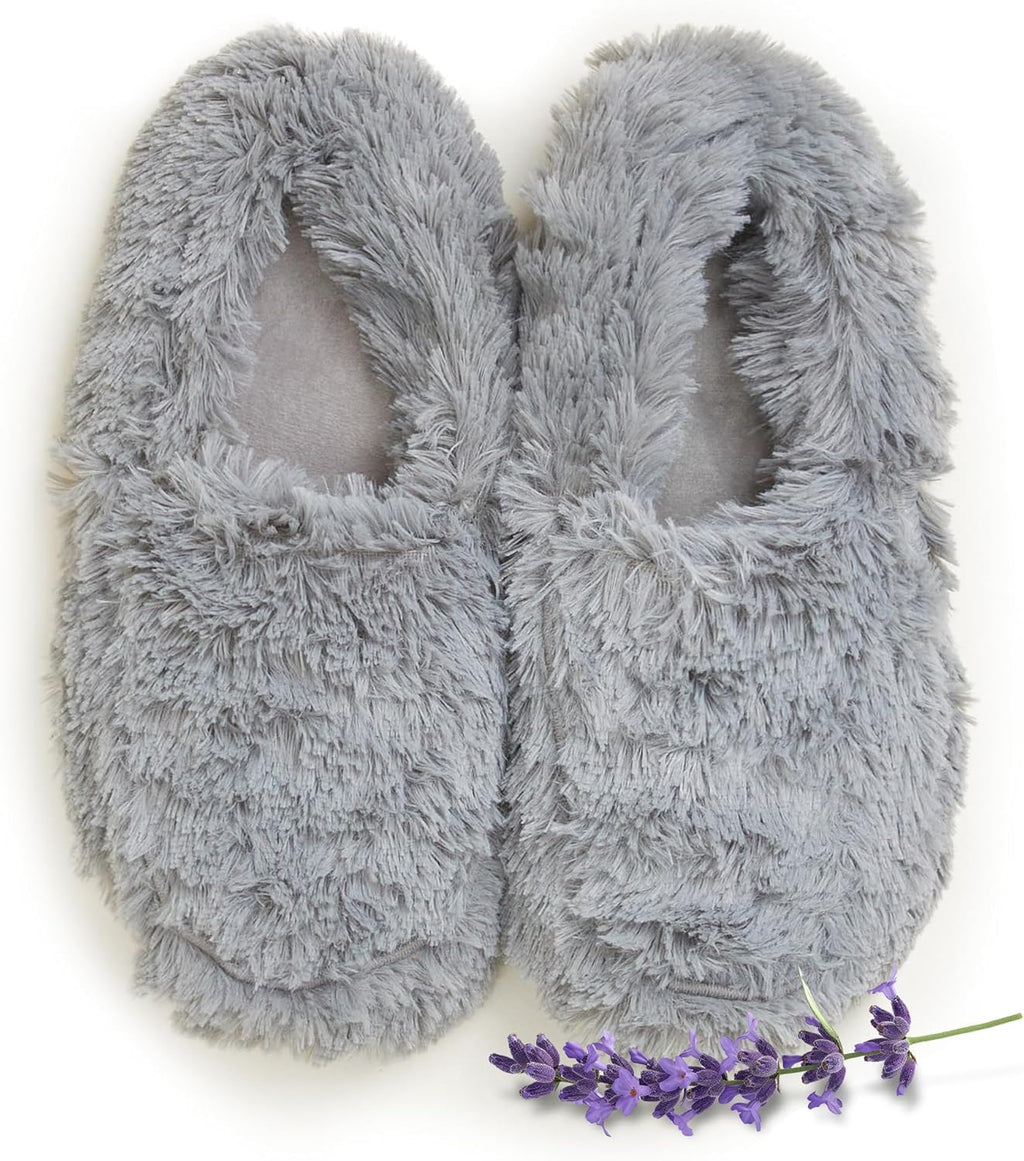 warmies Microwaveable House Slippers for Women - Womens Shoe Sizes 6-10 - Plush, Soft & Fuzzy Indoor Slippers with Backs & Non-Slip Memory Foam Soles - Cozy Warm Ladies Slipper for Winter - Gray