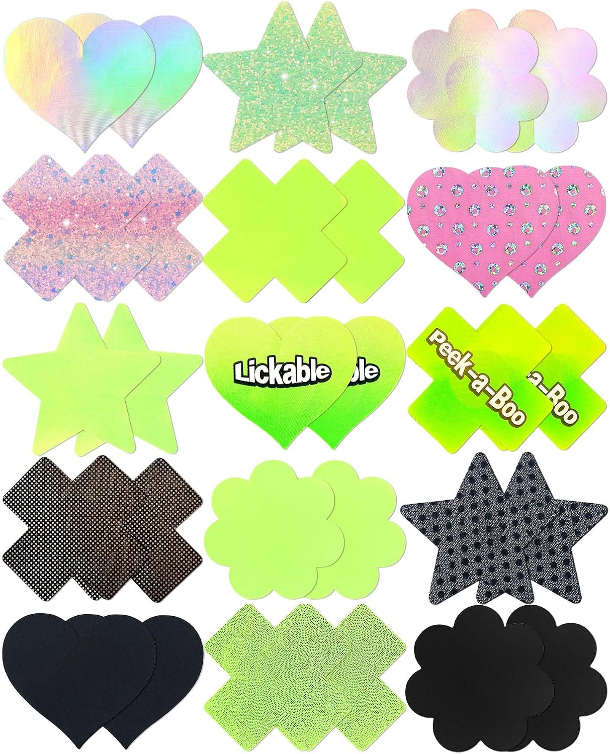 15 Pairs Nipple Pasties Rave Nipple Covers for Women Thin Heart Star X Breast Stickers