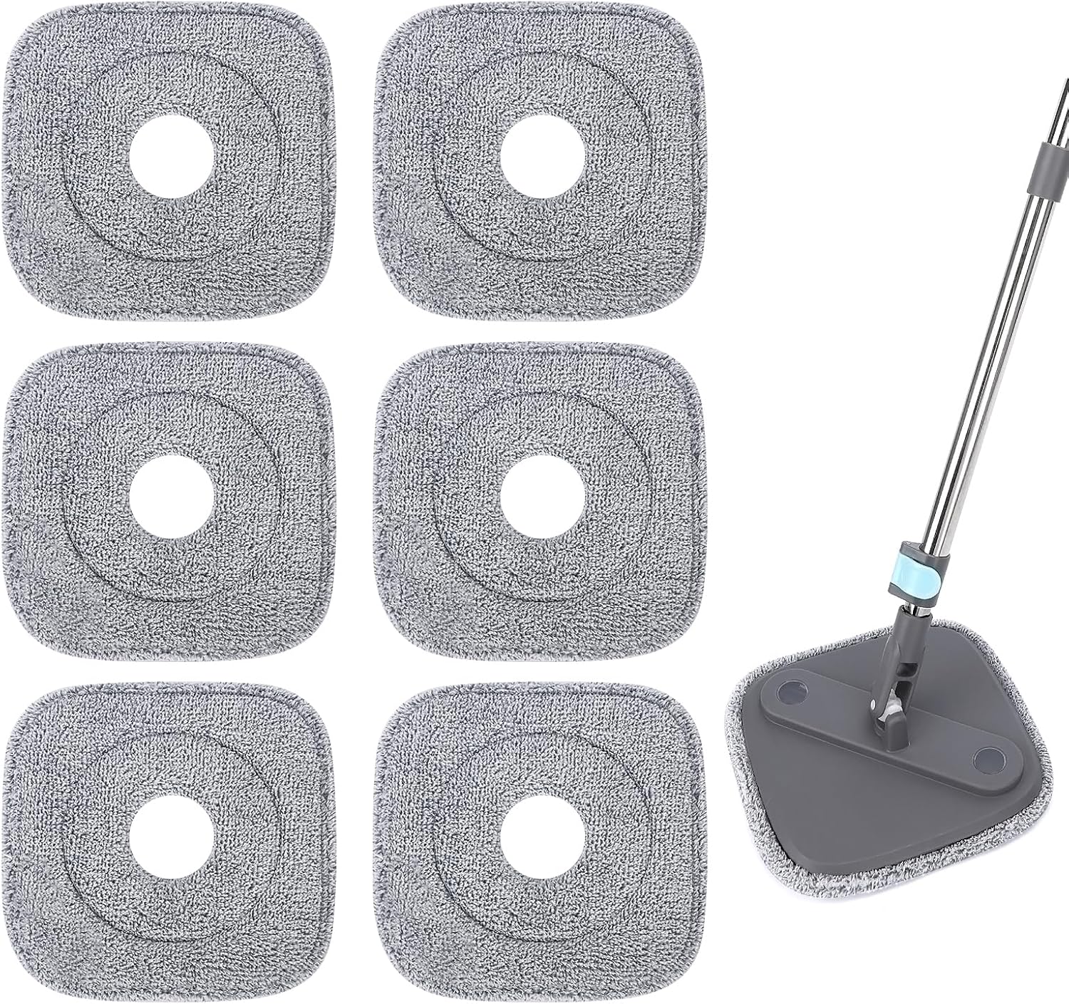 Square Microfiber Mop Pads Compatible with True & Tidy True Spin Mop - Mop Replacement Pads for Square Spin Mop and Bucket - Washable Pads fit for All 9 Inch Square Spin Mop (6 Pack)