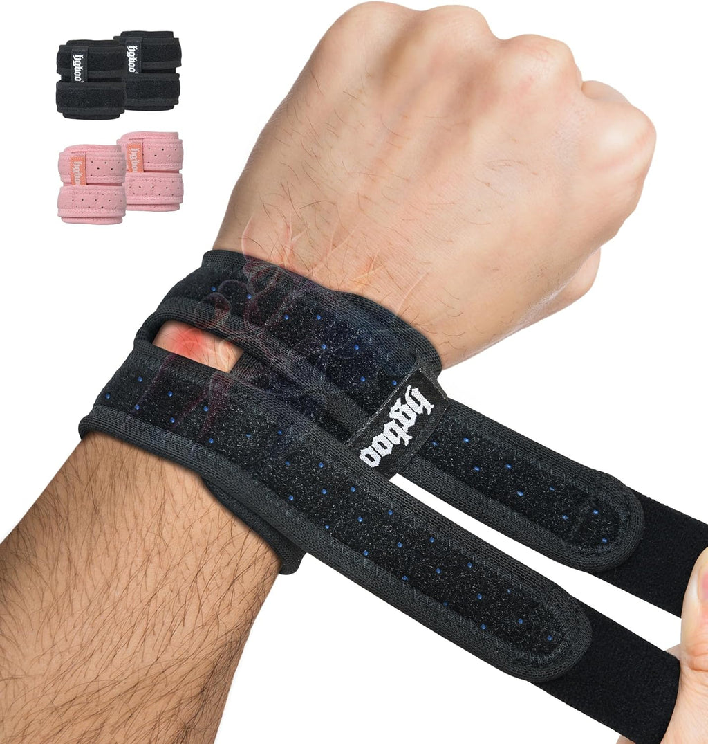 2-Pack TFCC Wrist Brace Support for Ulnar Pain, Carpal Tunnel & Tendinitis Relief, Dual Adjustable Straps Wrist Wrap, Breathable Comfortable Wrist Brace for Sports, Work & Daily Use (Black)