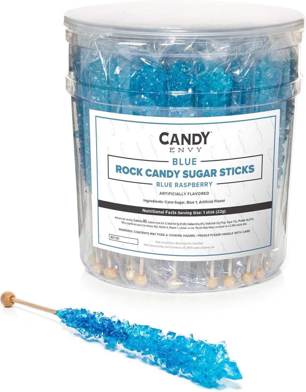 Blue Rock Candy Sugar Sticks - Blue Raspberry Flavored - 36 Individually Wrapped Candy Party Favors