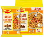 Maggi Classic Indian Masala Noodles, 3 min Indian Noodles, Mildly Spicy, Vegetarian, Halal, Kosher, 4 Pack