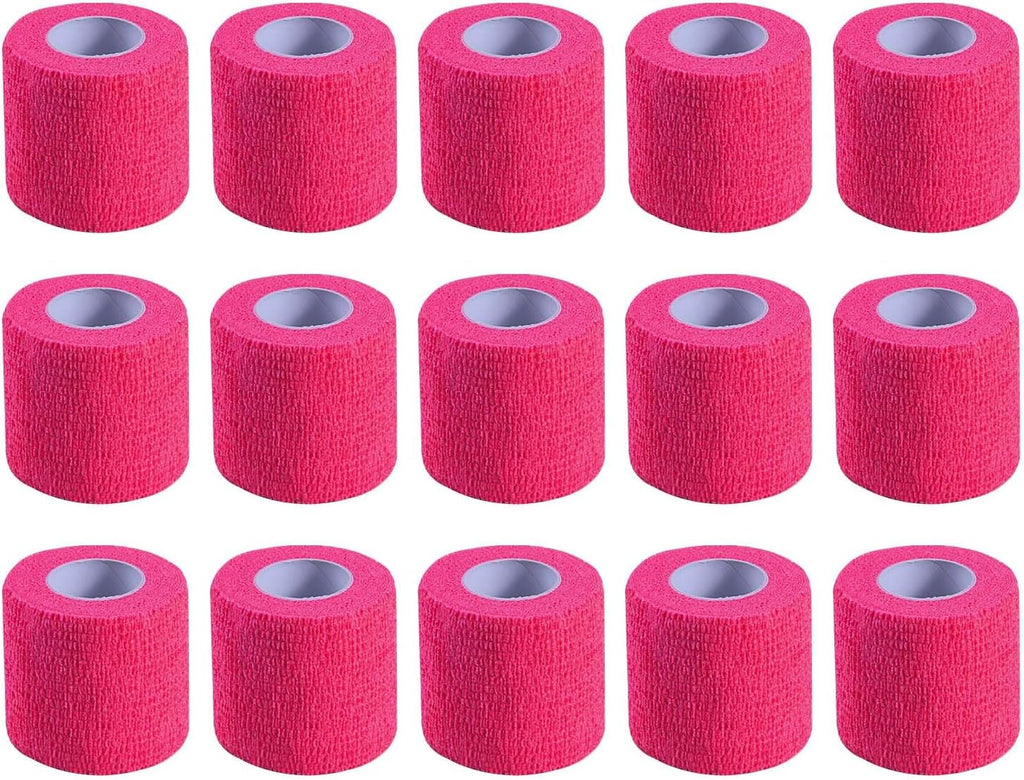 KISEER 15 Pack 2 Inch x 5 Yards Pink Self Adhesive Bandage Breathable Cohesive Bandage Wrap Rolls Elastic Self-Adherent Tape for Stretch Athletic, Sports, Wrist, Ankle