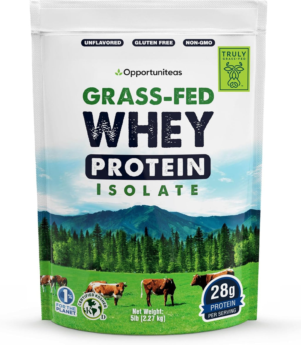 Opportuniteas Grass Fed Whey Isolate Protein Powder – Unflavored, Heavy-Metal Tested, 28g Protein, Sourced from Ireland, Hormone-Free, Non-GMO, Packaged in USA – 5lb