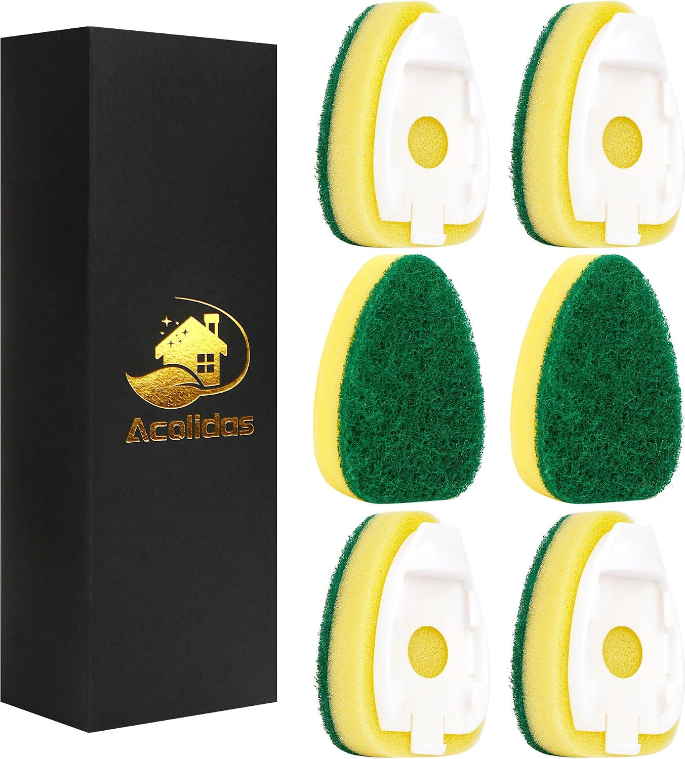 Non Scratch Dishwand Refills 6 Pack, Non-Scratch Replacement Sponge Heads for Dish Wand, Scratch-Free Dishwashing Soap Dispensing Refills, Gentle Scrubber Pads for Kitchen Dishes Sink Cleaning