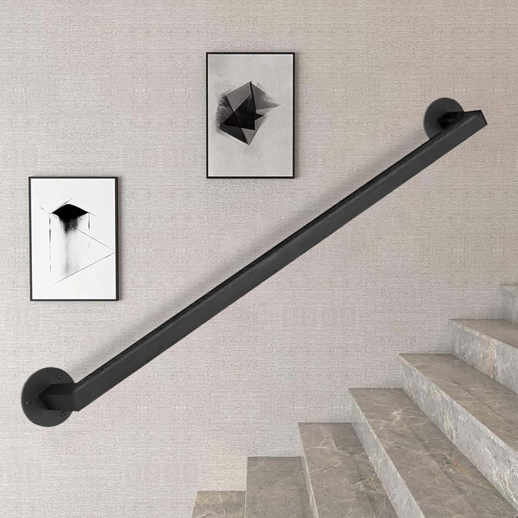 30-600cm Metal Staircase Handrail, Non-Slip Bar Foot Rail Indoor Outdoor Stairs Banister Railing Support Rod with Wrought Iron Brackets and Screws, Wall Support Hand Railings(9.2 FT)