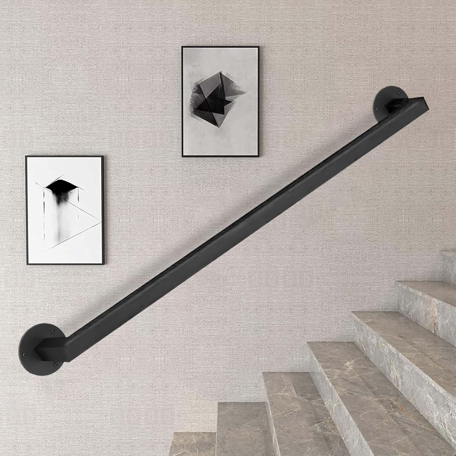 30-600cm Metal Staircase Handrail, Non-Slip Bar Foot Rail Indoor Outdoor Stairs Banister Railing Support Rod with Wrought Iron Brackets and Screws, Wall Support Hand Railings(9.2 FT)