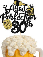 Rsstarxi 1 Pack Aged to Perfection 30th Birthday Cake Topper Glitter Wine 30th Birthday Cake Decoration Cheers to 30th Years Cake Pick for Whisky Theme Husband 30th Birthday Party Decorations