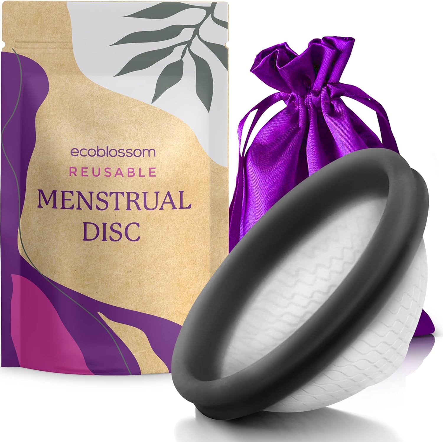 Ecoblossom Reusable Menstrual Disc - Small Menstrual Cup - Soft Period Disc for Women Designed with Flexible, Medical-Grade Silicone Period Cup (Small, Black)
