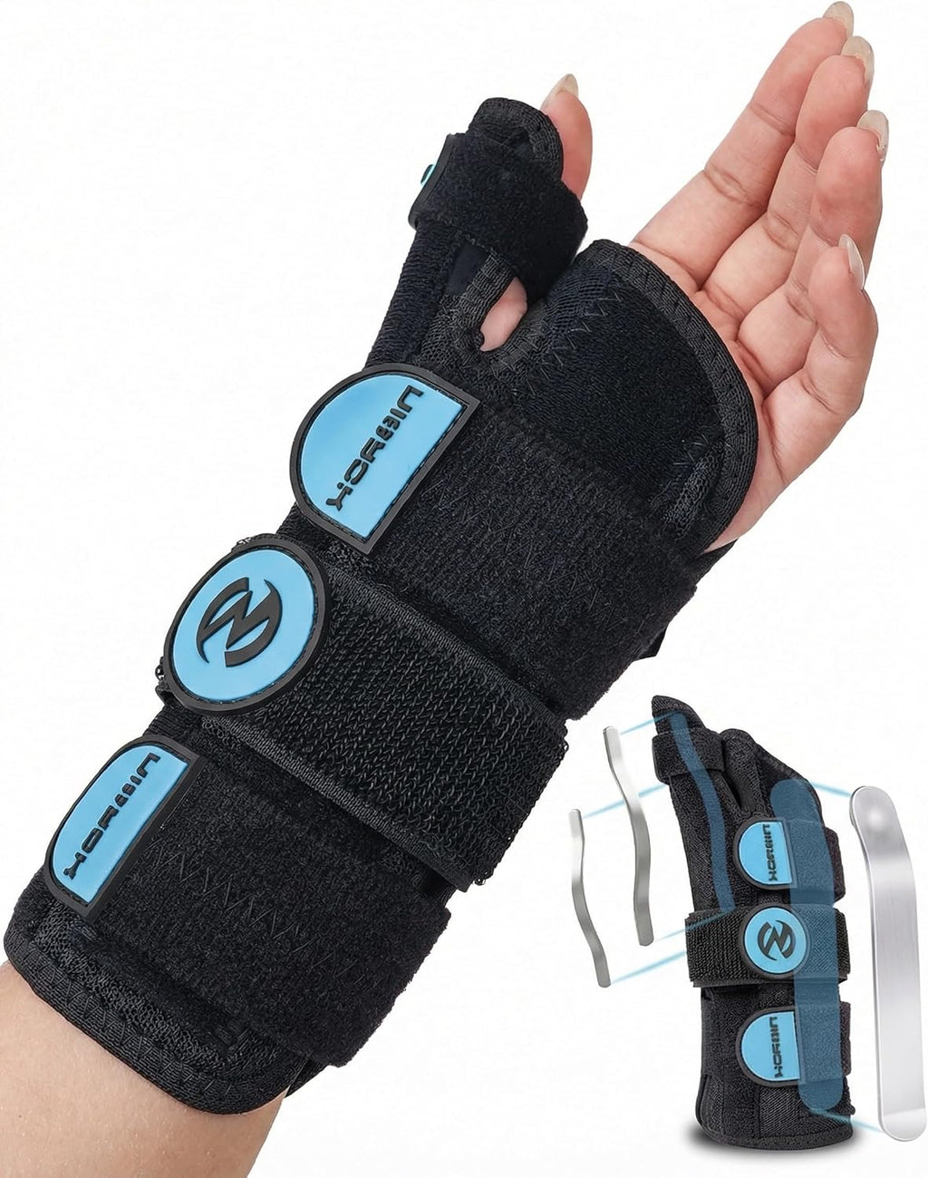 Adjustable Thumb Spica Splint Wrist Brace, Universal for Left/Right Hand, Day & Night Support, Relieves De Quervain's Tenosynovitis/Carpal Tunnel/Tendonitis/Arthritis, Unisex, Blue (Left Hand, L/XL)