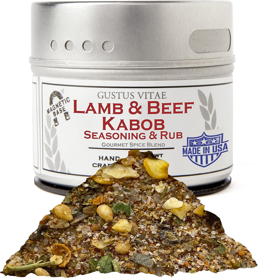 Lamb & Beef Kabob Seasoning | Authentic Gourmet Spice Blend | All Natural, Non GMO | Hand Made, Small Batch | Made in USA | Artisanal Kabob & Meat Rub | GLP-1 Friendly | No MSG, Gluten, Artificial Anything | Magnetic Tin | Gustus Vitae