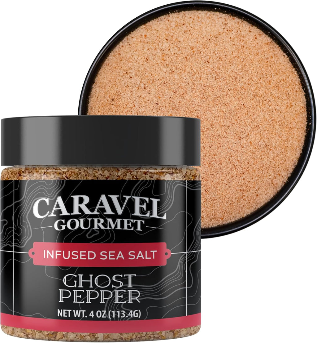 Ghost Pepper Sea Salt for Cooking, Grilling, and Finishing – Chili-Infused Spicy Seasoning Gourmet Salt for Meats and Veggies – 5 oz Jar by Caravel Gourmet