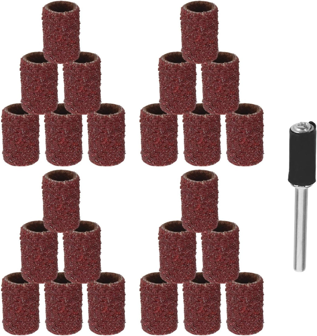 FRCOLOR 100pcs 80 Grit Sanding Drum Sleeves with 3.17mm Mandrel Mini Sandpaper Bands for Rotary Tool Sanding Drum Accessories Metal Rust Removal and Wood Polishing