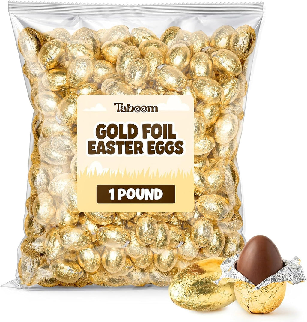 Easter Milk Chocolate Gold Wrapped Eggs Candy - 1 Pound Bulk Individually Foil Wrapped Creamy Milk Chocolate Eggs for Easter Baskets, Candy Dishes, Party Favors & Spring Celebrations