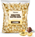 Easter Milk Chocolate Gold Wrapped Eggs Candy - 1 Pound Bulk Individually Foil Wrapped Creamy Milk Chocolate Eggs for Easter Baskets, Candy Dishes, Party Favors & Spring Celebrations