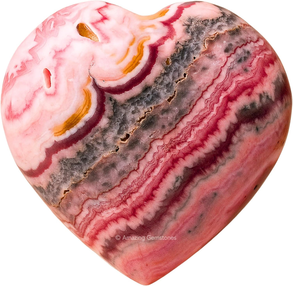Rhodochrosite Crystal Heart Palm Stone - Pocket Massage Worry Stone for Natural Body Chakra Balancing, Reiki Healing and Crystal Grid
