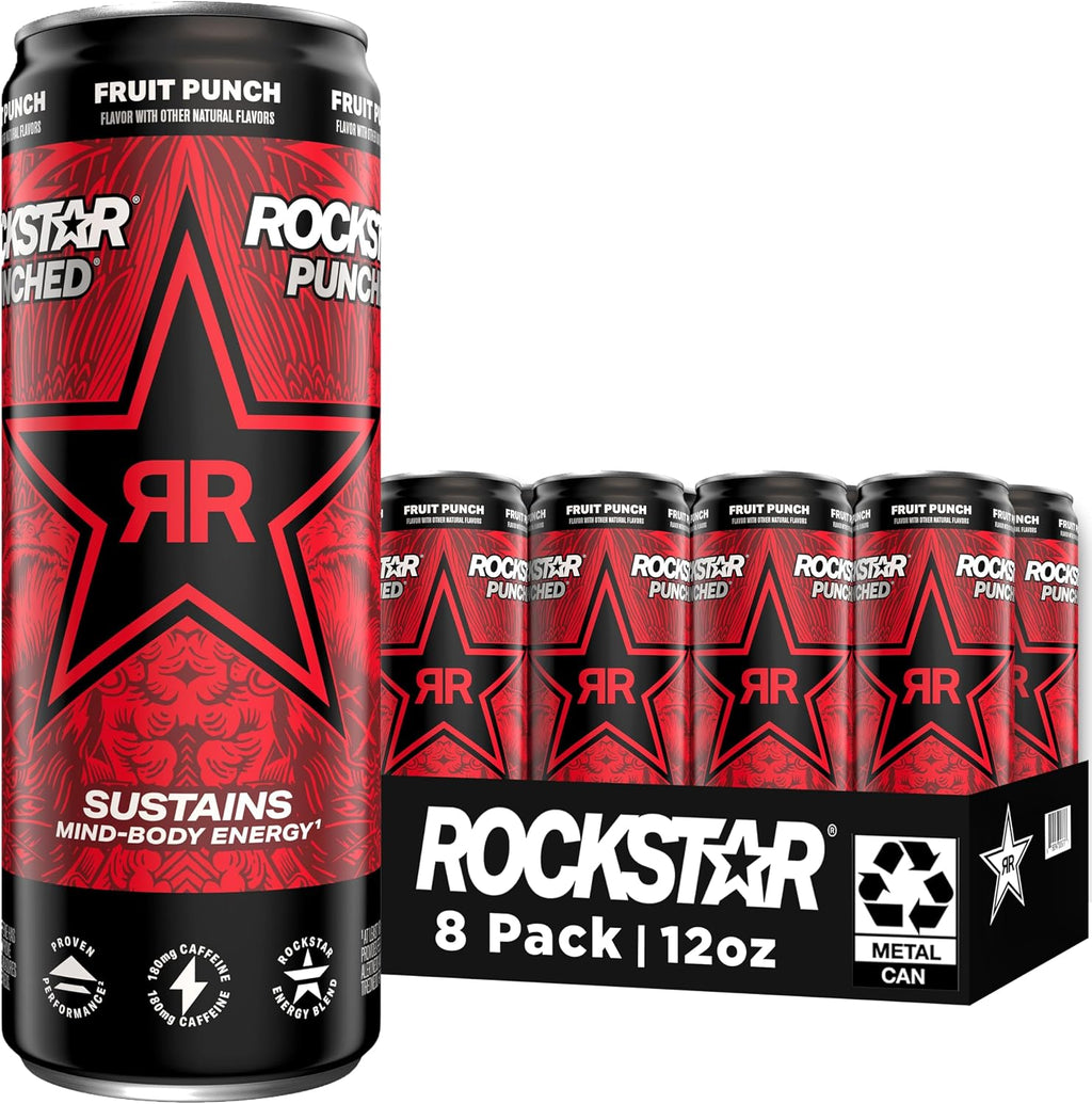 Rockstar Energy Drink, Fruit Punched, 12oz Sleek Cans (8 Pack)