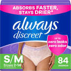 Always Discreet Adult Diapers for Women, Incontinence Underwear, Postpartum Essentials, Disposable Briefs, Max Absorbency, Bladder Leak Protection, Small/Medium, 84ct