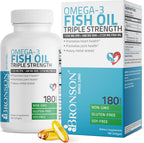 Bronson Omega 3 Fish Oil Triple Strength 2720 mg, High EPA 1250 mg DHA 488 mg, Non-GMO Heavy Metal Tested, 180 Softgels