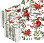 Christmas Napkins, 200 PCS Christmas Napkins Paper Disposable, Red Cardinal Bird with Holly Berries Decorative Greenery Dinner Guest Hand Towel for Bathroom for Xmas Holiday Party Supplies Table Decor
